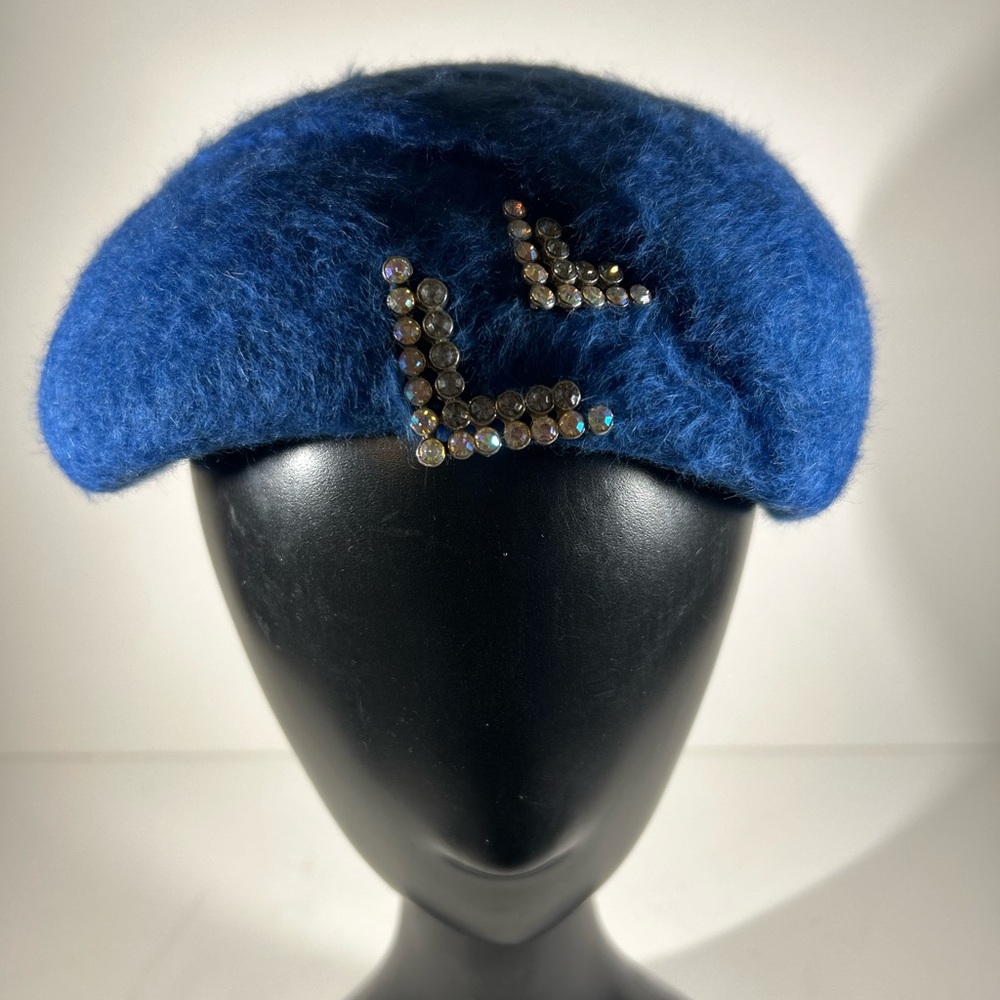 Blue Wool Beret with Rhinestone Accents - Picture 11 of 12